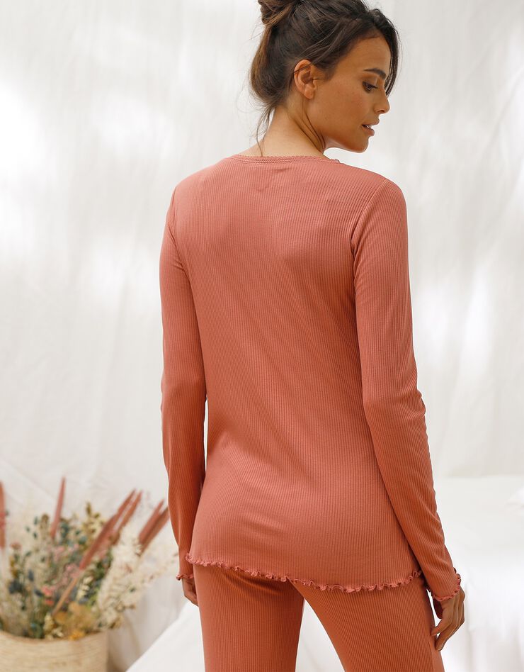 T-shirt maille côtelée à manches longues (terracotta) T-shirt maille côtelée à manches longues (terracotta)