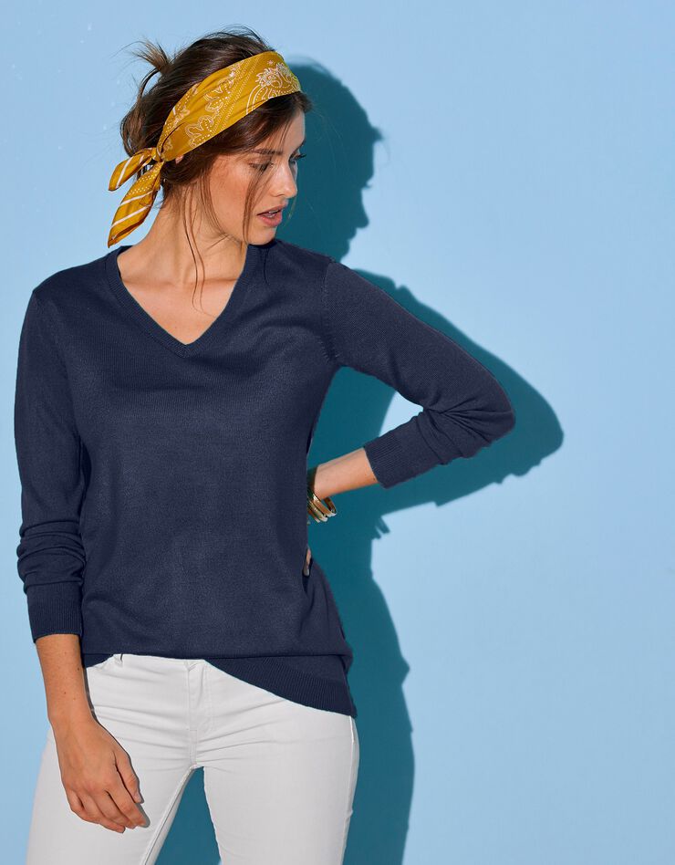 Pull col V toucher cachemire (marine) Pull col V toucher cachemire (marine)