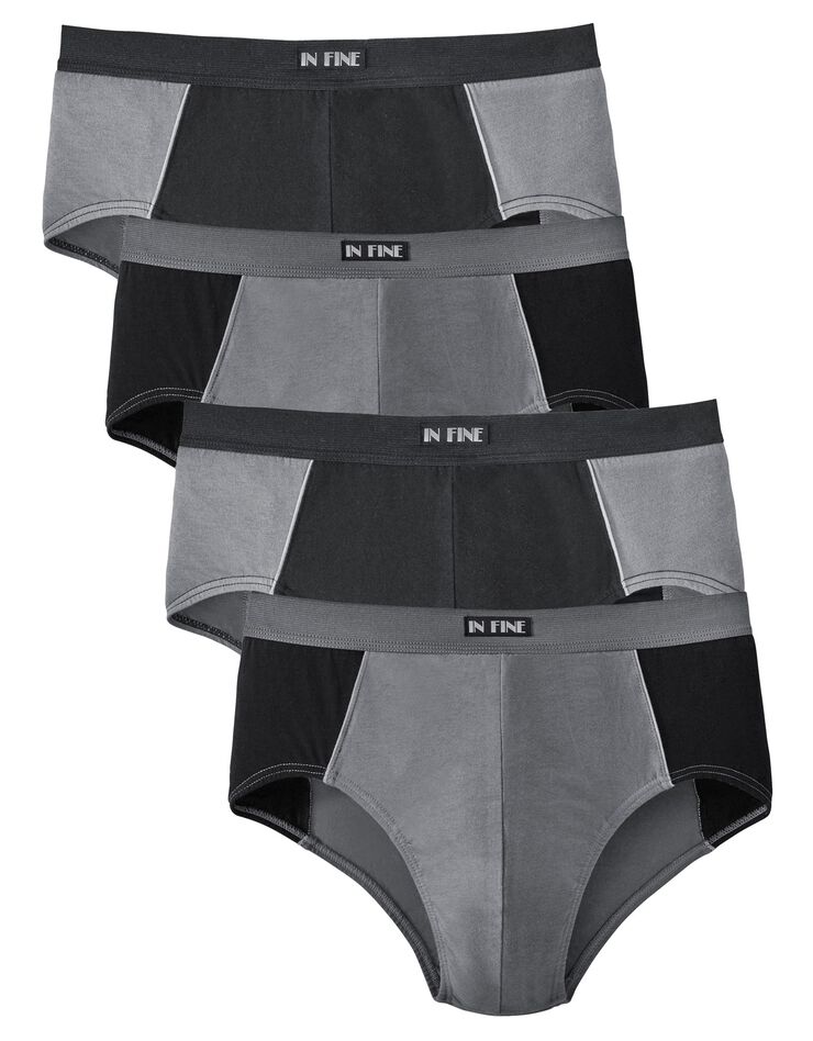 Slip fermé bicolore, taille haute - lot de 4 (gris / noir) Slip fermé bicolore, taille haute - lot de 4 (gris / noir)