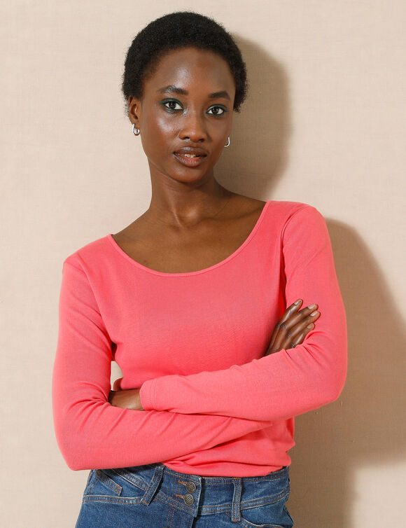 T-shirt manches longues, jersey en coton biologique(**) (corail)