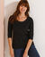 T-shirt manches 3/4 uni, coton (noir)