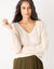 Pull loose col V, maille anglaise toucher doux (écru)