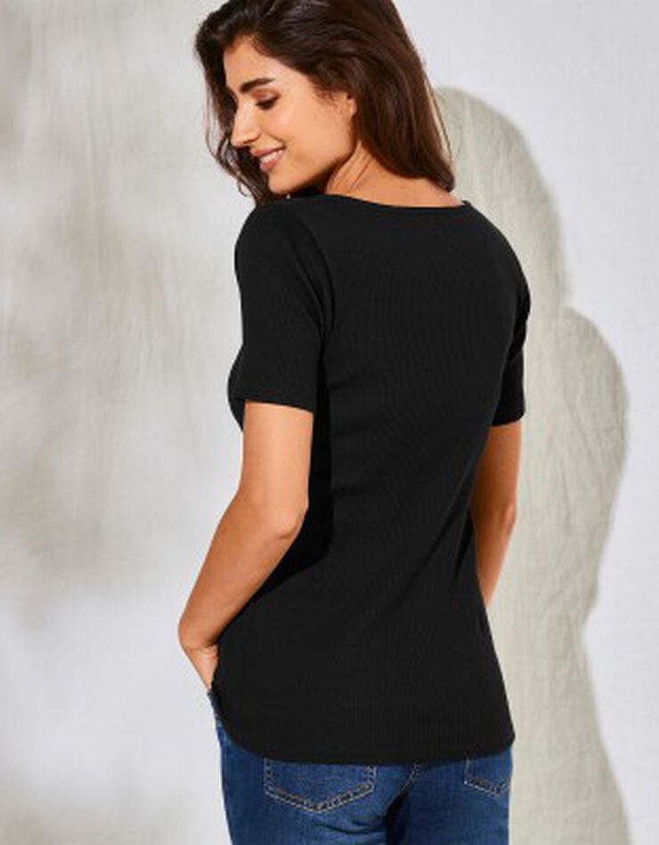Tee-shirt manches courtes coton côtelé - lot de 2 (blanc + noir)