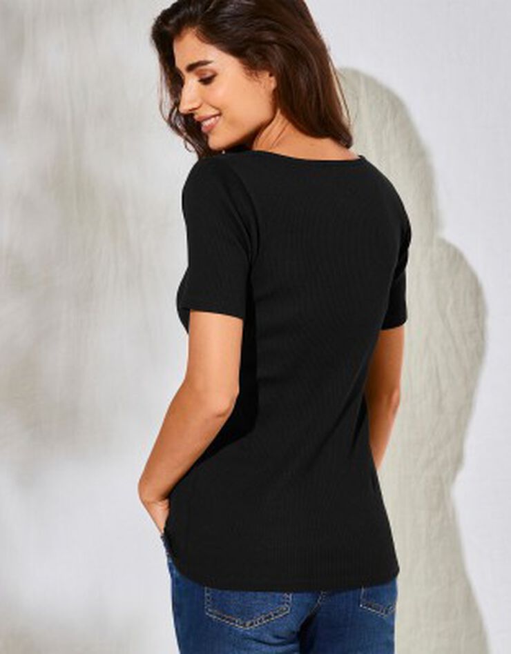 Tee-shirt manches courtes coton côtelé - lot de 2 (blanc + noir) Tee-shirt manches courtes coton côtelé - lot de 2 (blanc + noir)
