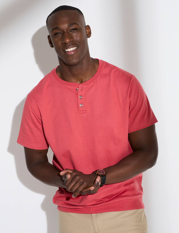 T-shirt Henley confort manches courtes - coton biologique (corail grisé)