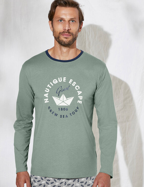 T-shirt pyjama imprimé manches longues (vert)