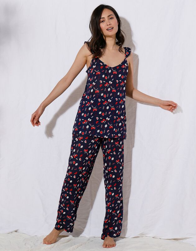 Pyjama viscose fines bretelles imprimé « citrons » (marine / rouge) Pyjama viscose fines bretelles imprimé « citrons » (marine / rouge)
