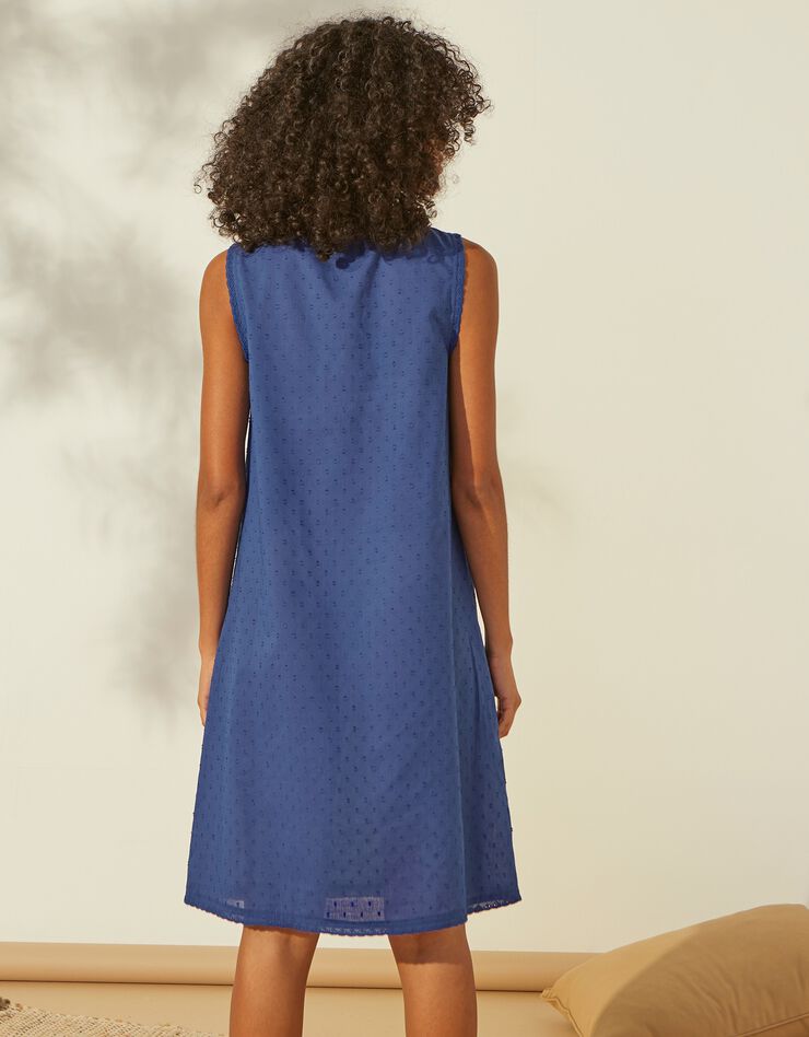 Chemise de nuit légère en voile de coton effet plumetis - sans manches (bleu) Chemise de nuit légère en voile de coton effet plumetis - sans manches (bleu)
