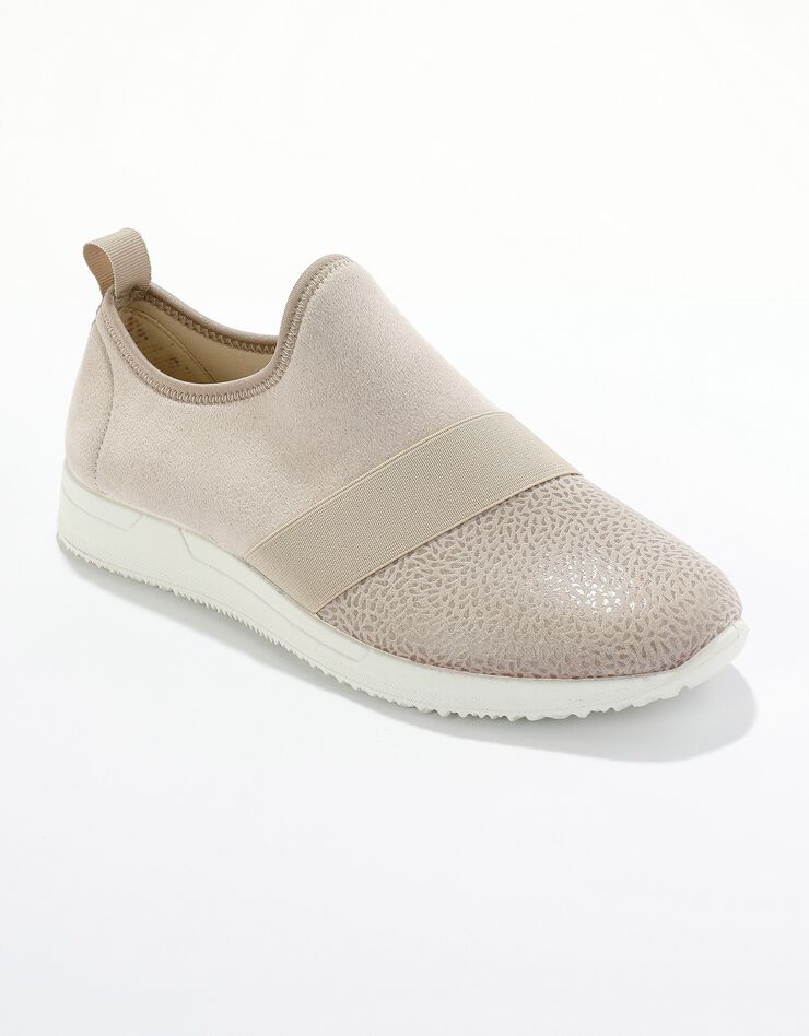 Baskets à enfiler spécial pieds sensibles en tissu extensible (beige) Baskets à enfiler spécial pieds sensibles en tissu extensible (beige)