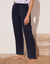 Pantalon droit uni, crépon fluide (marine)