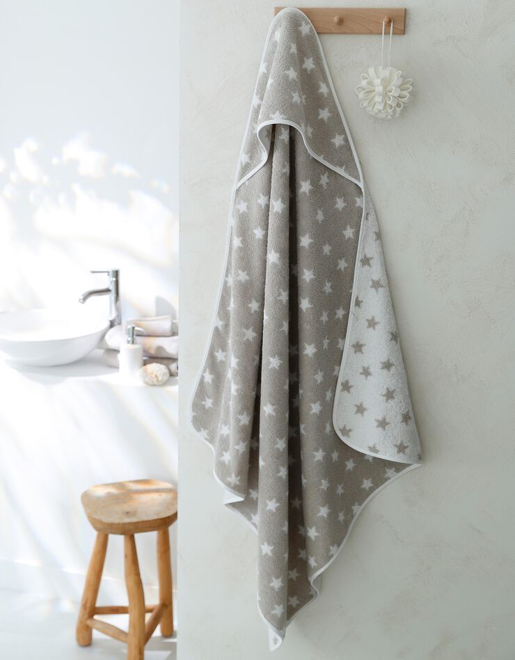 Cape de bain enfant éponge coton jacquard étoiles - 380g/m2 (taupe) Cape de bain enfant éponge coton jacquard étoiles - 380g/m2 (taupe)