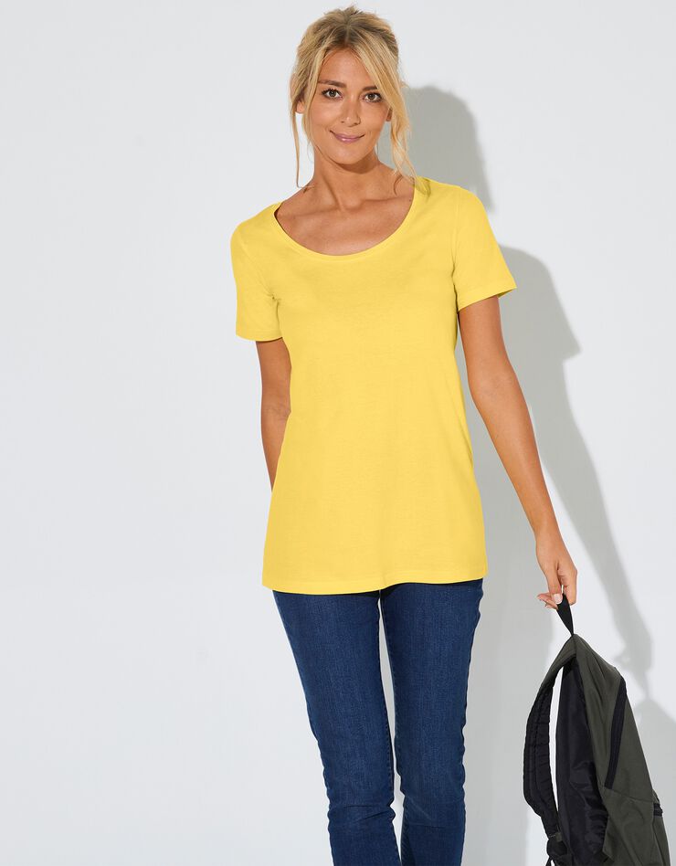 Tee-shirt uni col rond en coton bio(1), éco-responsable (jaune) Tee-shirt uni col rond en coton bio(1), éco-responsable (jaune)