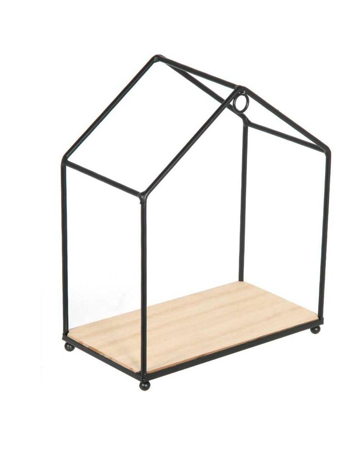 Etagères maison en métal et bois - lot de 3 (noir)