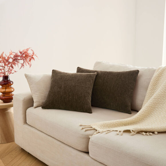 Housse de coussin tissage chenille - lot de 2 (chocolat)