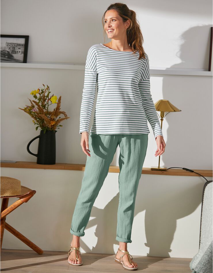Tee-shirt marinière col bateau (blanc / vert) Tee-shirt marinière col bateau (blanc / vert)