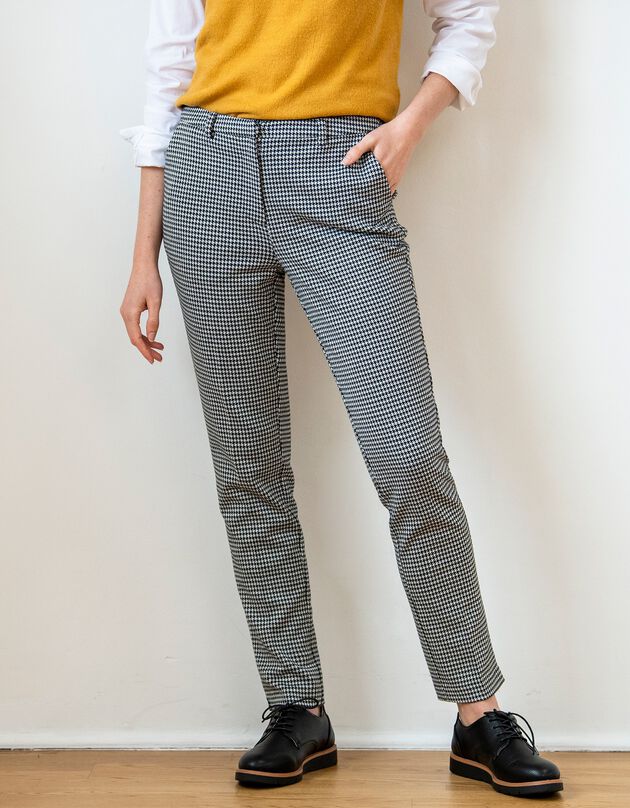Pantalon fuselé imprimé pied-de-poule (noir / blanc)