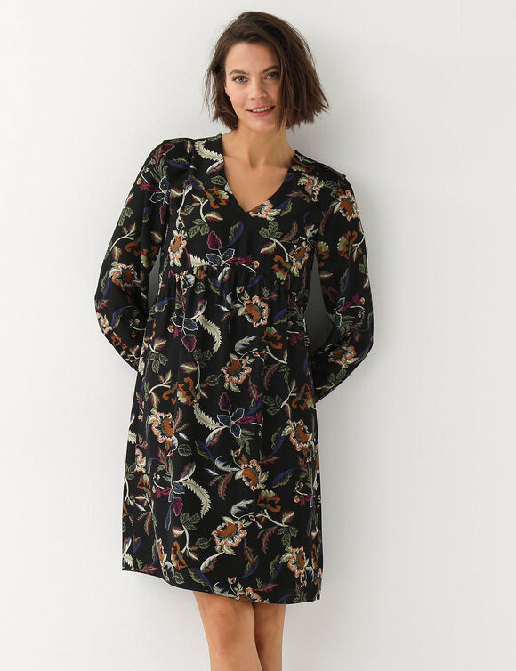 Robe &eacute;vas&eacute;e, cr&ecirc;pe imprim&eacute; (noir / noisette)