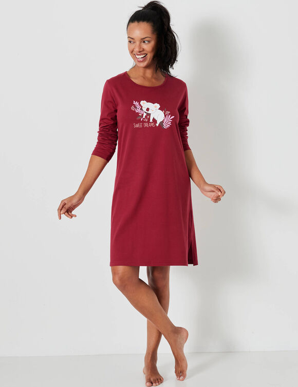 Chemise de nuit courte imprim&eacute;e koala (cerise)
