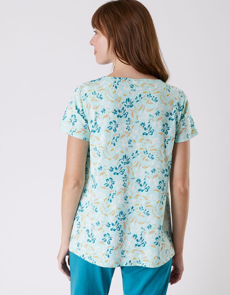 Tee-shirt pyjama manches courtes imprimé floral (aqua)