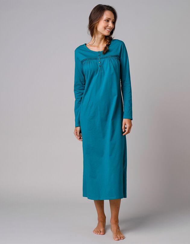 Chemise de nuit longue manches longues unie (émeraude)