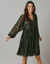 Robe courte manches amples, voile imprimé (kaki)