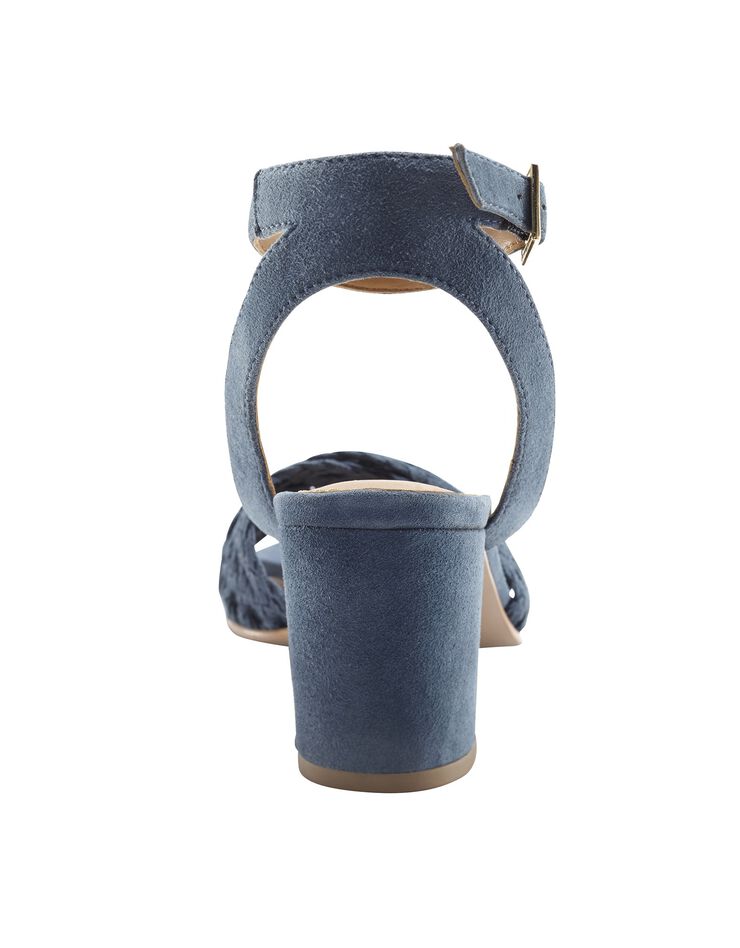 Sandales à brides en cuir tressé à talon (bleu indigo) Sandales à brides en cuir tressé à talon (bleu indigo)
