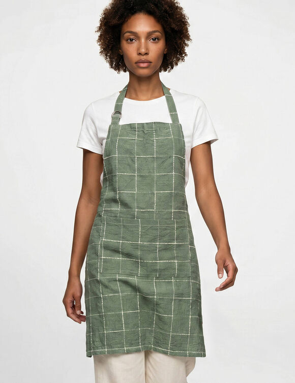 Tablier cuisine carreaux forme bavette (vert)