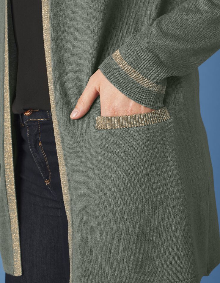 Gilet long toucher cachemire détails brillants (kaki) Gilet long toucher cachemire détails brillants (kaki)