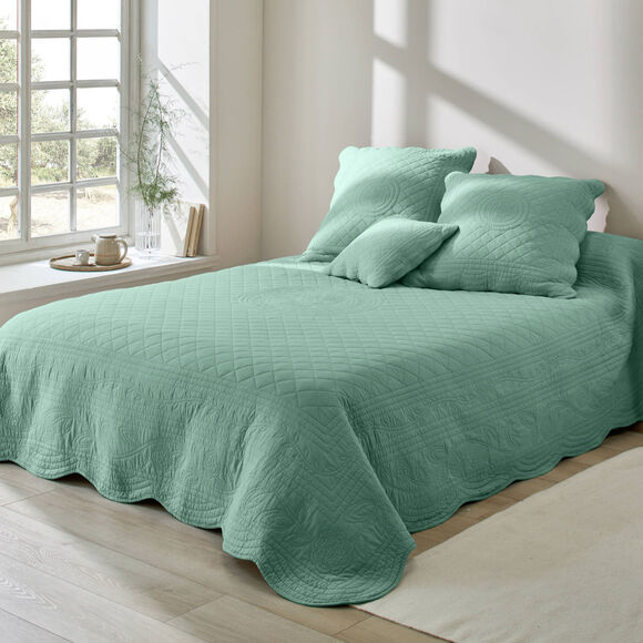 Couvre-lit uni style boutis Cassandre  (vert)