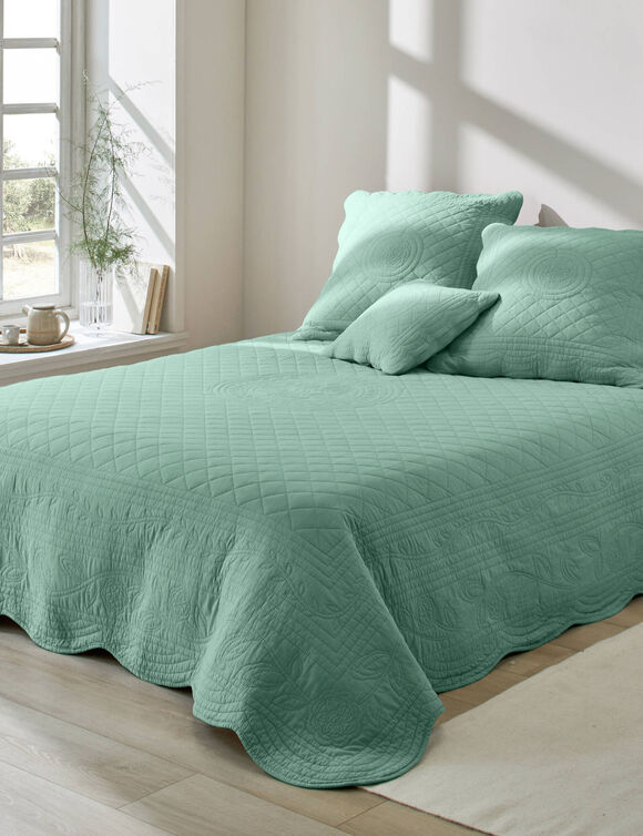 Couvre-lit uni style boutis Cassandre  (vert)