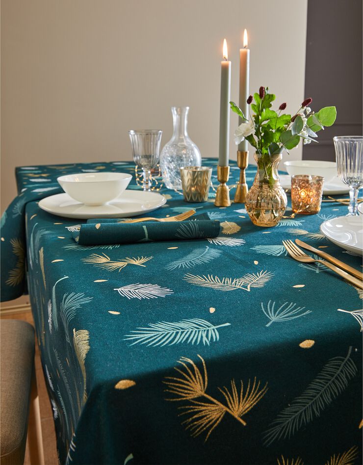Nappe imprimée feuillage doré (vert / doré) Nappe imprimée feuillage doré (vert / doré)
