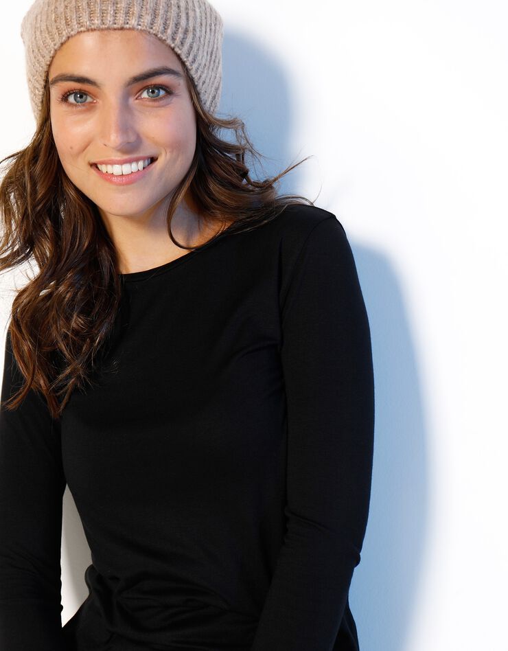 Tee-shirt uni col rond viscose stretch (noir) Tee-shirt uni col rond viscose stretch (noir)