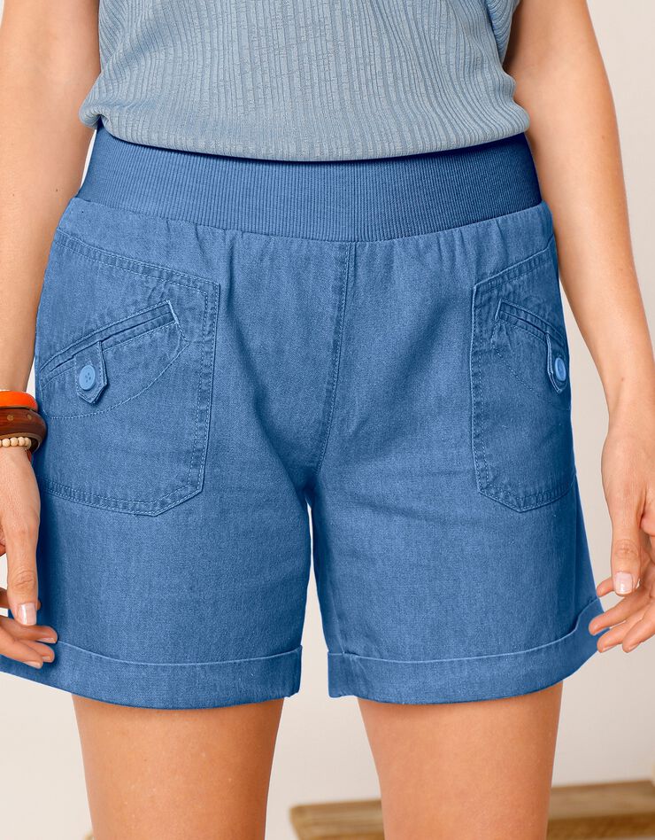 Short coupe droite taille élastiquée, denim (bleached clair) Short coupe droite taille élastiquée, denim (bleached clair)