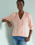 Gilet col V, maille ajourée (rose pâle)