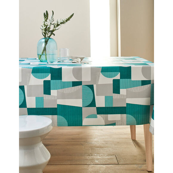 Nappe toile cirée imprimé Patch duo (gris / bleu)