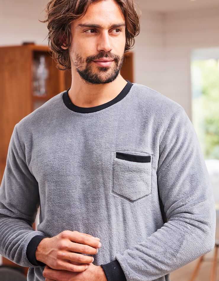 Pyjama bicolore maille polaire manches longues (gris) Pyjama bicolore maille polaire manches longues (gris)
