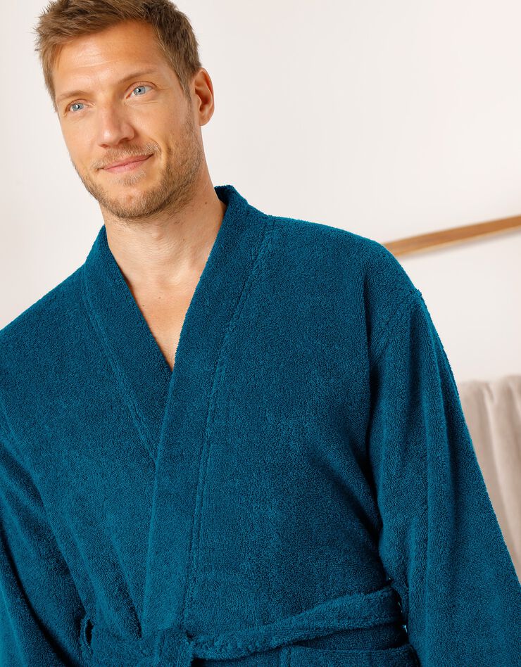 Peignoir mixte adulte col kimono éponge bouclette (bleu paon) Peignoir mixte adulte col kimono éponge bouclette (bleu paon)