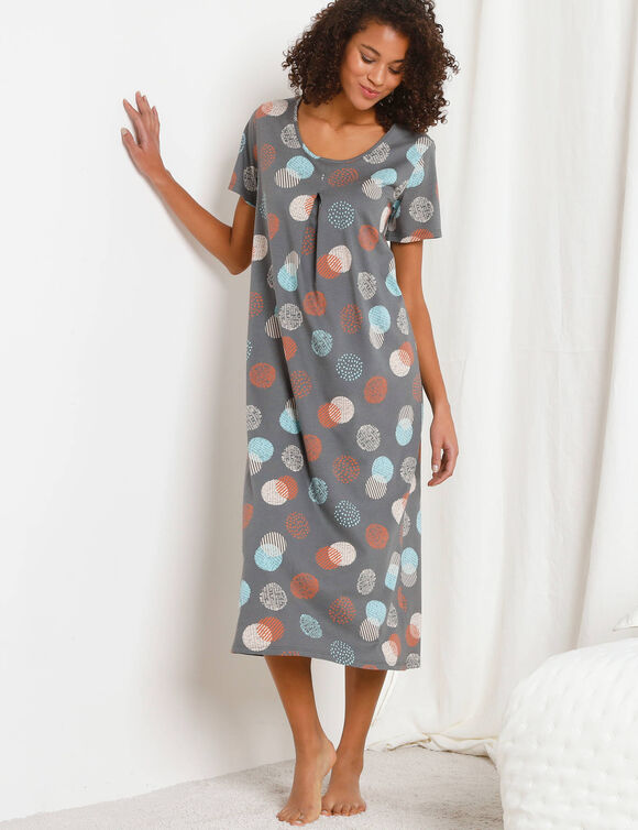 Chemise de nuit longue imprim&eacute;e graphique (gris anthracite)