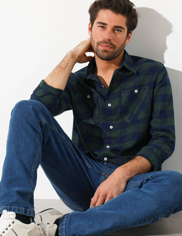 Chemise carreaux &eacute;cossais flanelle (vert / marine)