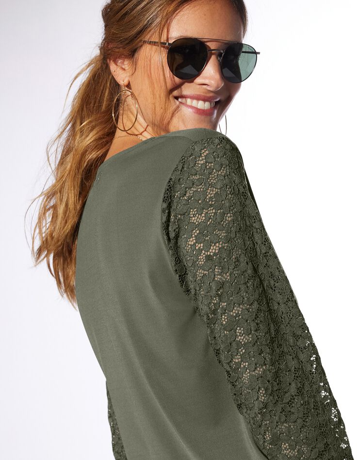 Tee-shirt dentelle col V manches 3/4 (bronze) Tee-shirt dentelle col V manches 3/4 (bronze)