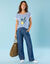 T-shirt manches courtes rayé imprimé placé,  Spécial Petites (blanc / bleu)