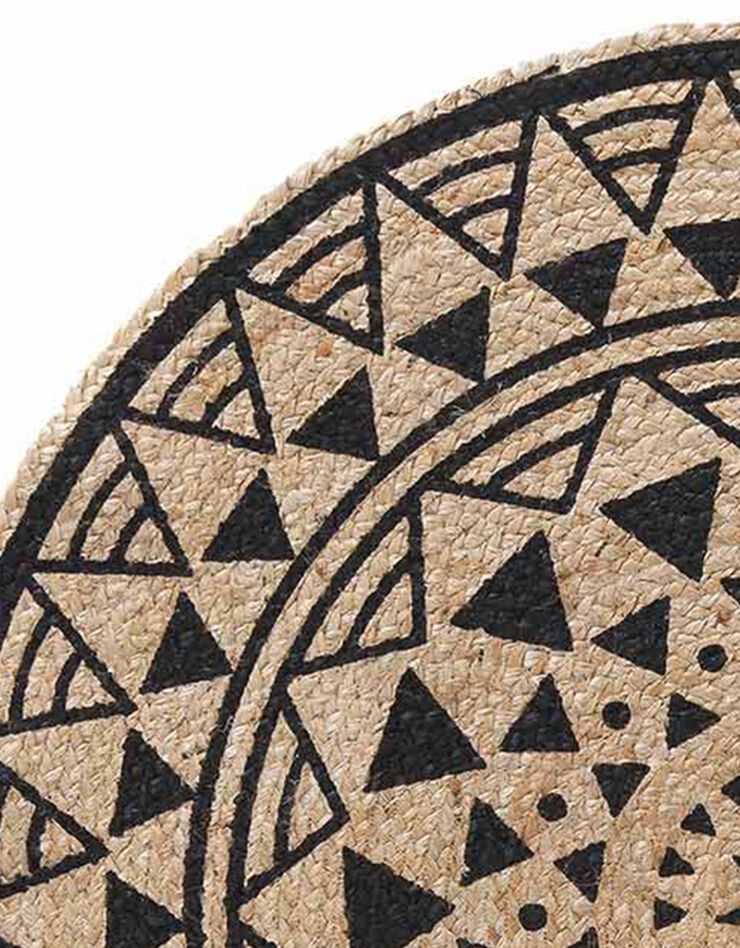 Tapis rond en jute imprimé noir (noir / naturel)