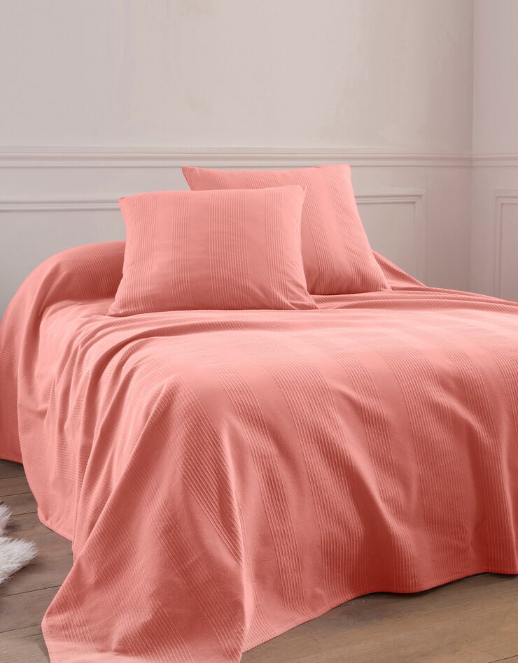 Jeté de lit uni tissé coton (rose corail)