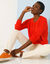 Pull manches blousantes, maille ajourée (orange)