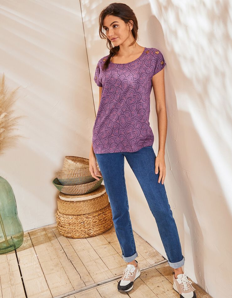 Tee-shirt imprimé col rond (violine / prune) Tee-shirt imprimé col rond (violine / prune)