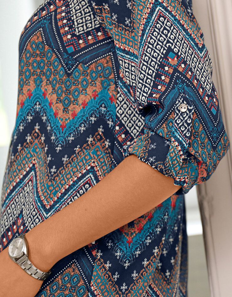 Tunique zippée imprimée zigzag (noisette / bleu) Tunique zippée imprimée zigzag (noisette / bleu)