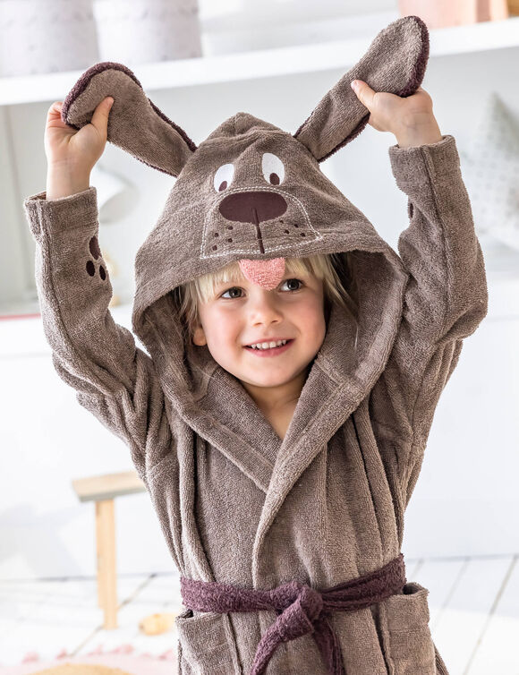 Peignoir de bain enfant chien éponge coton - 340g/m² (chocolat)