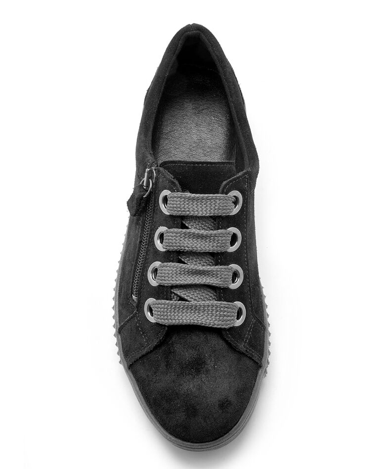 Baskets zippées et lacées grande largeur en cuir - noir (noir) Baskets zippées et lacées grande largeur en cuir - noir (noir)