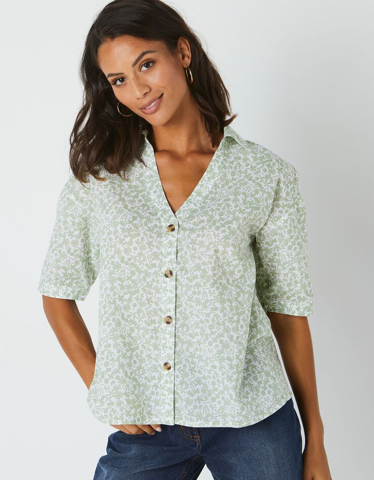 Chemise manches coudes imprimé fleuri, spécial petites (vert amande / blanc) Chemise manches coudes imprimé fleuri, spécial petites (vert amande / blanc)
