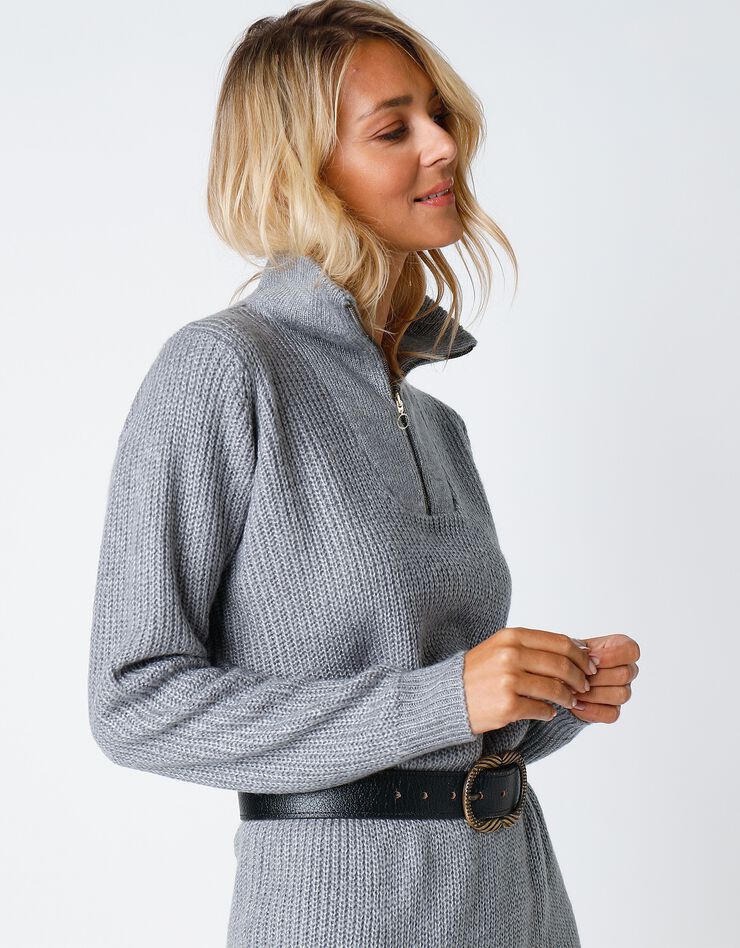 Robe-pull col zippé (gris chiné) Robe-pull col zippé (gris chiné)
